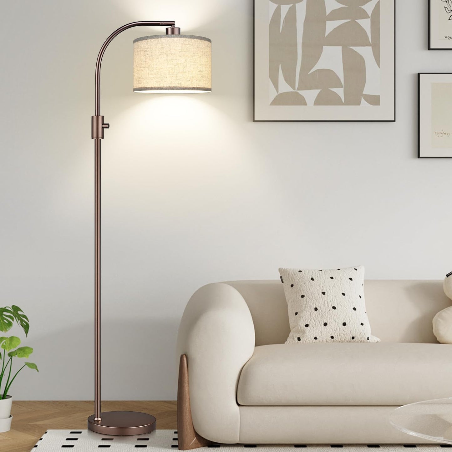 【Upgraded】 Dimmable Gold Floor Lamp, 1200 Lumens LED Bulb Included, Arc Floor Lamps for Living Room Modern Standing Lamp with Linen Shade, Tall Lamp for Living Room Bedroom Office Reading Room Nursery