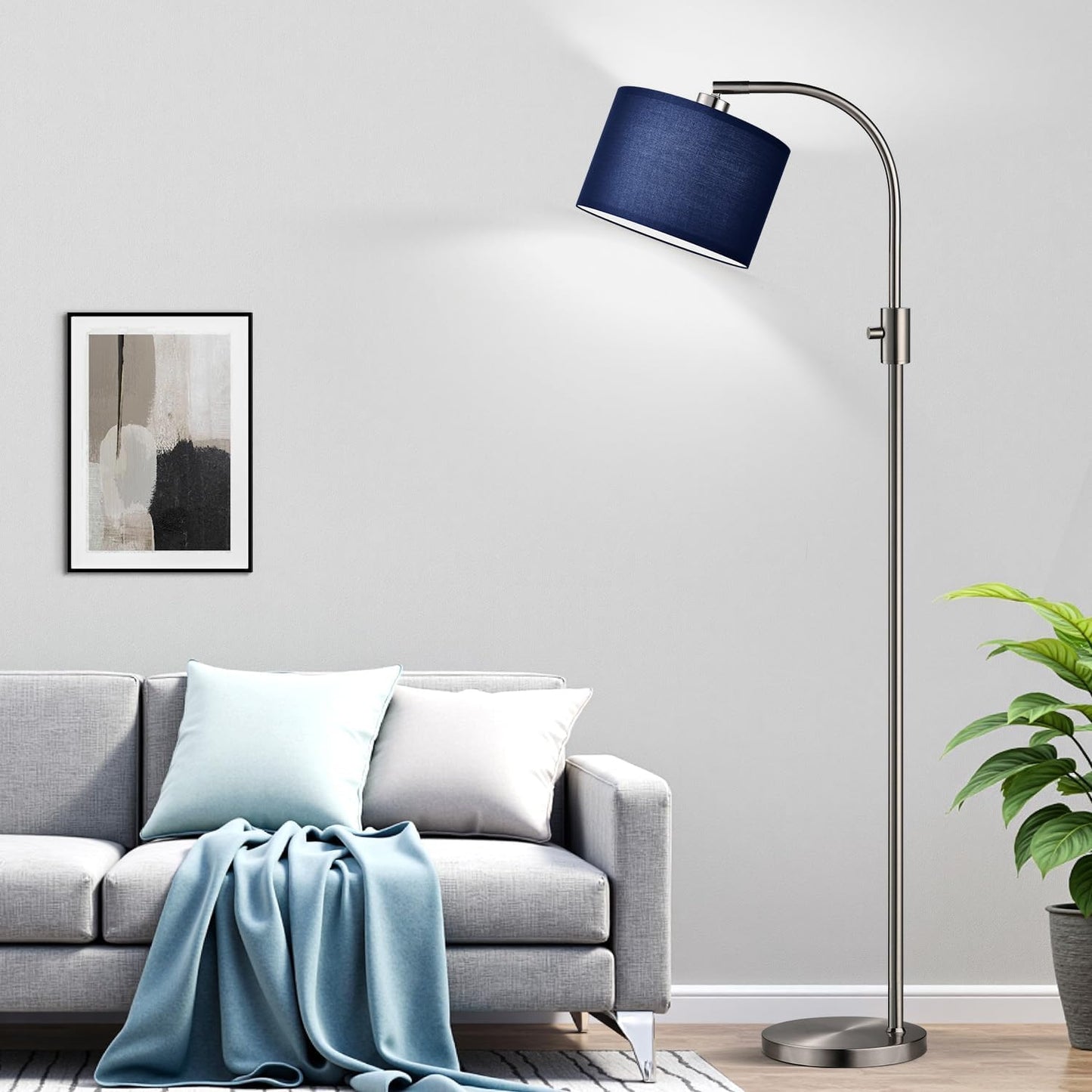 【Upgraded】 Dimmable Gold Floor Lamp, 1200 Lumens LED Bulb Included, Arc Floor Lamps for Living Room Modern Standing Lamp with Linen Shade, Tall Lamp for Living Room Bedroom Office Reading Room Nursery