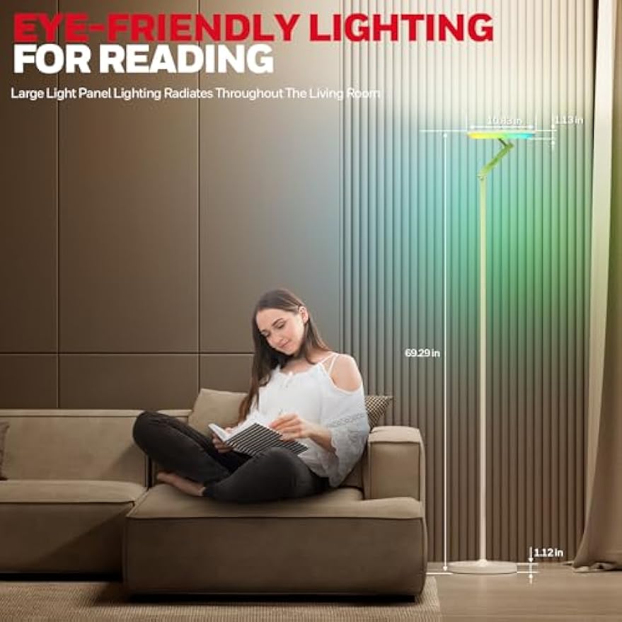 HONEYWELL 3000LM LED Floor Lamp, Smart RGB Floor Lamp with Remote Control, F2 Sunturalux™ 40W Eye-Caring Reading Light, 2700-5000K 6 RGB Modes Tall Standing Lamp for Bedroom Living Room Office White