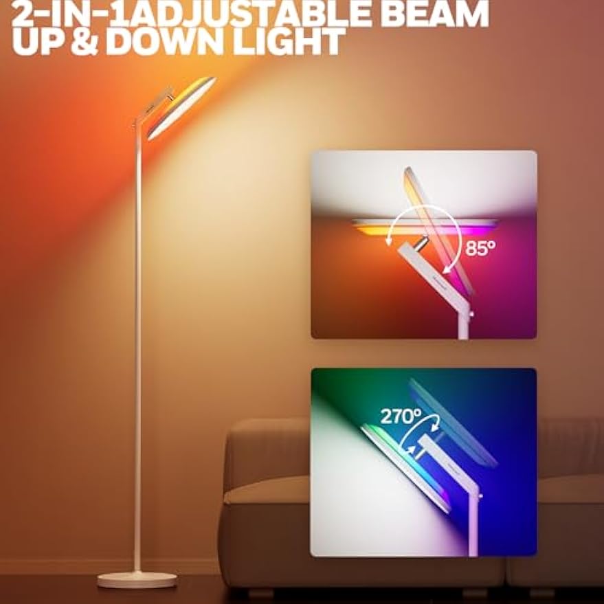 HONEYWELL 3000LM LED Floor Lamp, Smart RGB Floor Lamp with Remote Control, F2 Sunturalux™ 40W Eye-Caring Reading Light, 2700-5000K 6 RGB Modes Tall Standing Lamp for Bedroom Living Room Office White