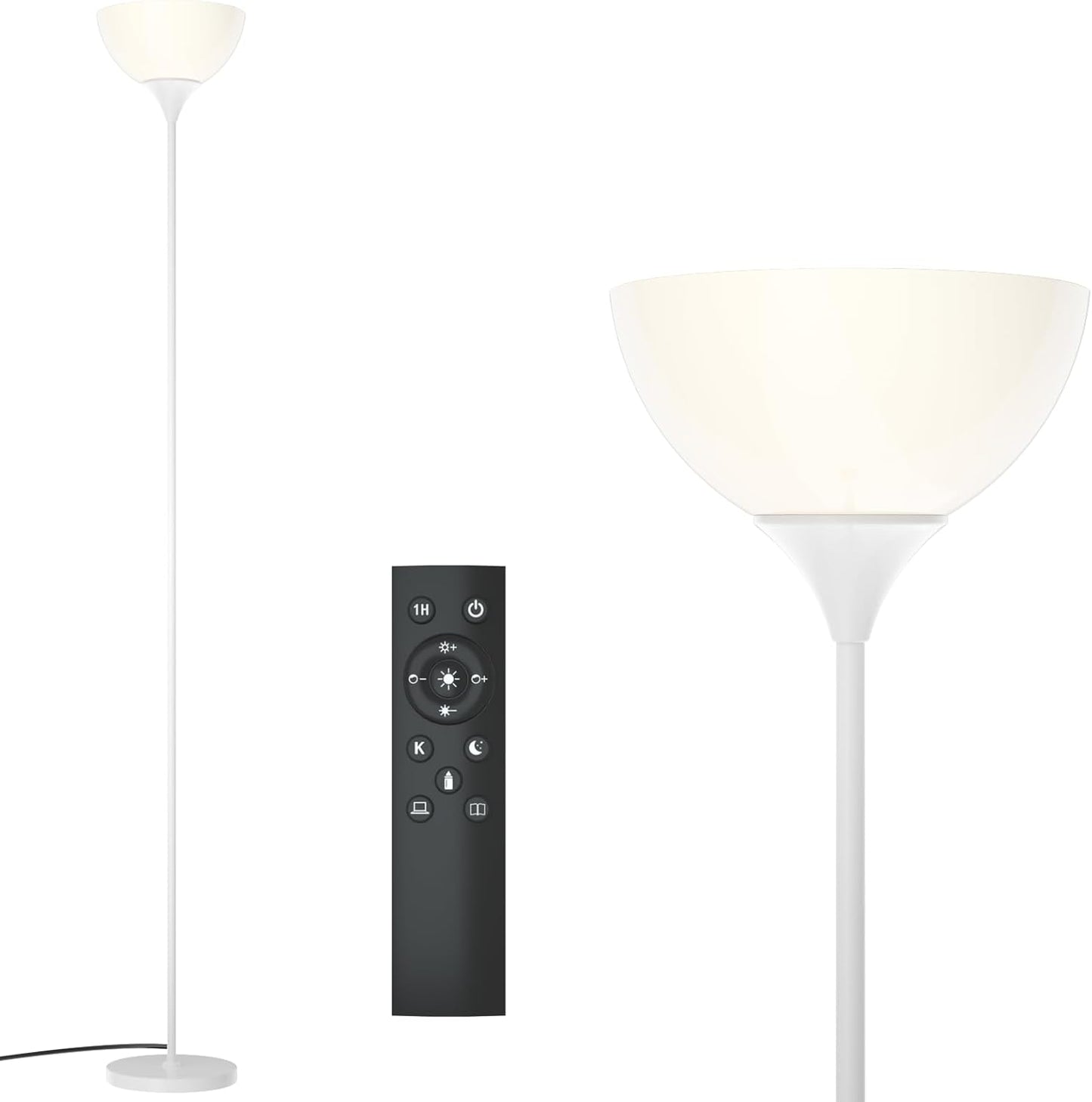 PESRAE Floor Lamp, Remote Control with Stpeless Color Temperatures and Brightness, Torchiere lamp for Bedroom, Living Room, Bulb Included (Matte Black)