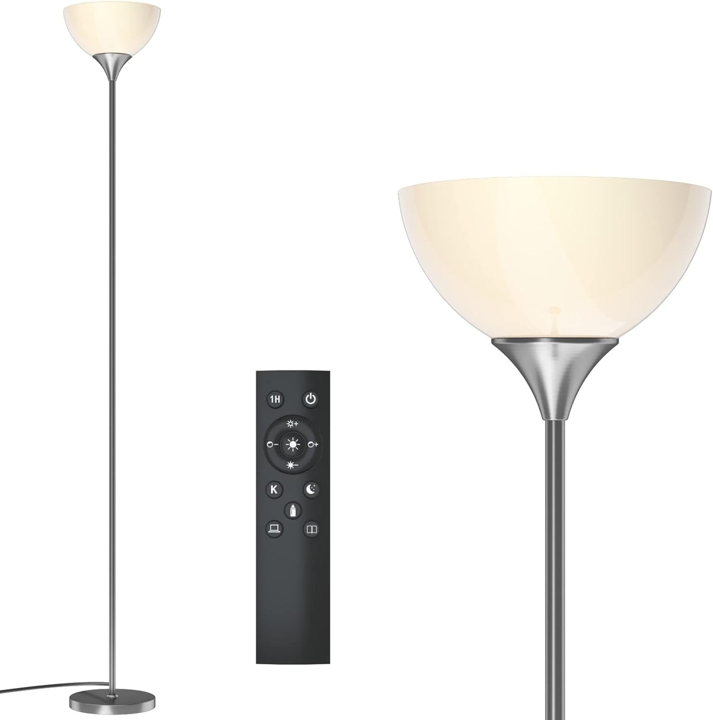 PESRAE Floor Lamp, Remote Control with Stpeless Color Temperatures and Brightness, Torchiere lamp for Bedroom, Living Room, Bulb Included (Matte Black)