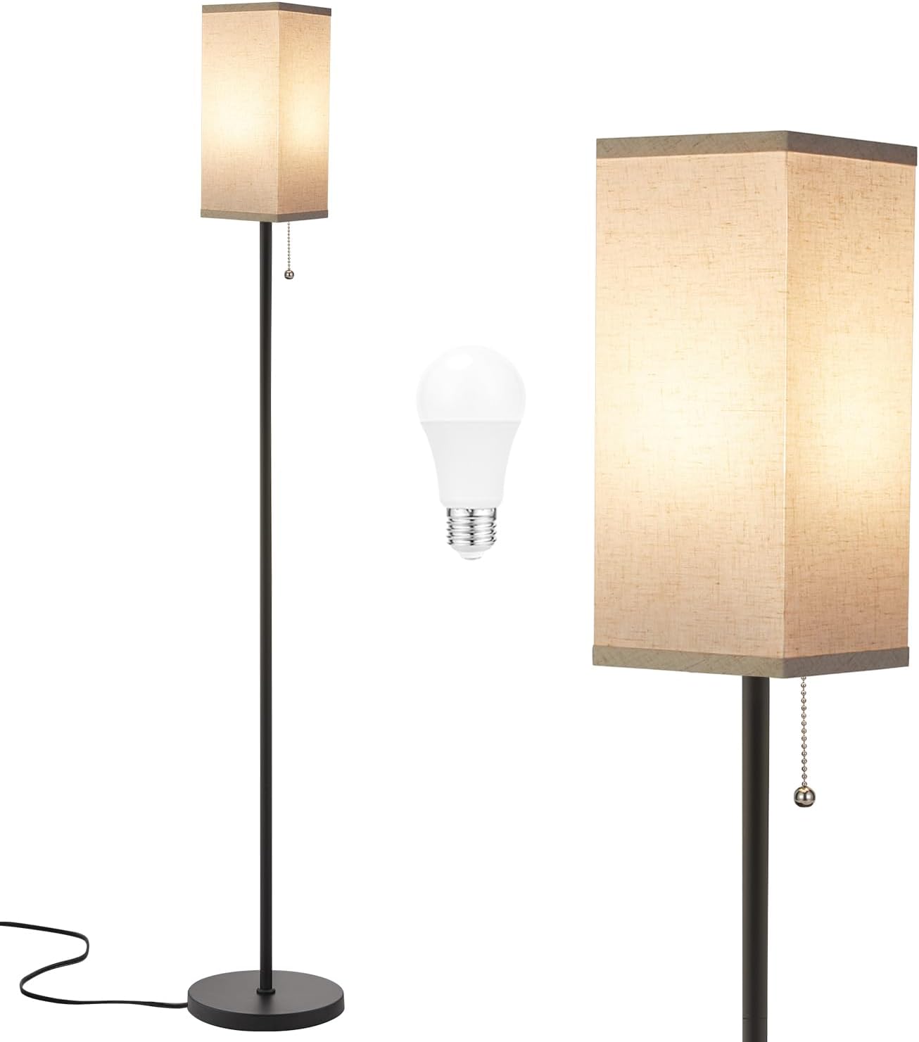 Modern Floor Lamp Simple Design with White Shade, Foot Pedal Switch, 60" Small Tall Lamps for Living Room Bedroom Office Dining Room Kitchen, Black Pole Lamp(Without Bulb)