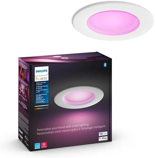 Philips Hue Smart Recessed 5/6 Inch LED Downlight - White and Color Ambiance Color-Changing Light - 1 Pack - 1100LM - Control with Hue App - Compatible with Alexa, Google Assistant and Apple Homekit