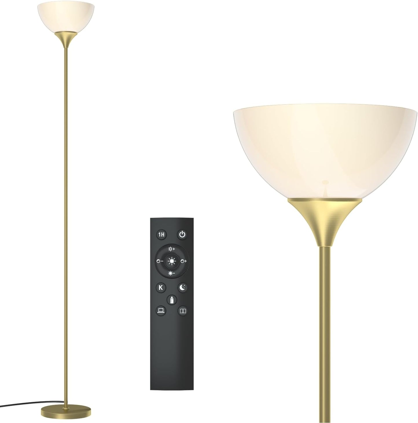 PESRAE Floor Lamp, Remote Control with Stpeless Color Temperatures and Brightness, Torchiere lamp for Bedroom, Living Room, Bulb Included (Matte Black)