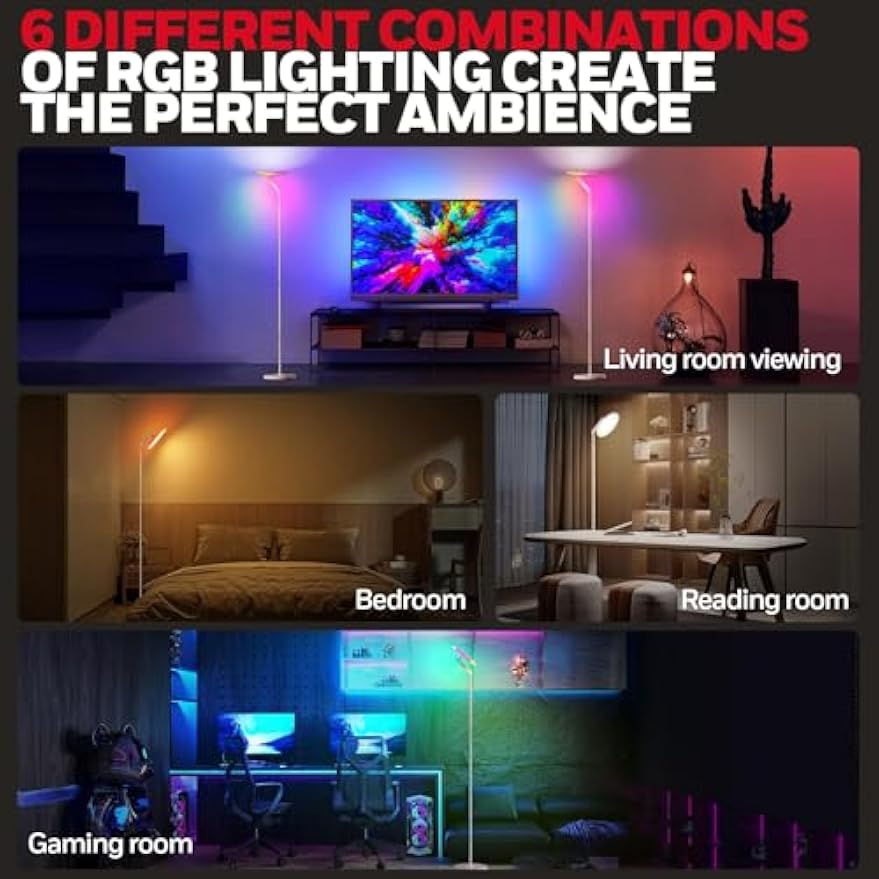 HONEYWELL 3000LM LED Floor Lamp, Smart RGB Floor Lamp with Remote Control, F2 Sunturalux™ 40W Eye-Caring Reading Light, 2700-5000K 6 RGB Modes Tall Standing Lamp for Bedroom Living Room Office White