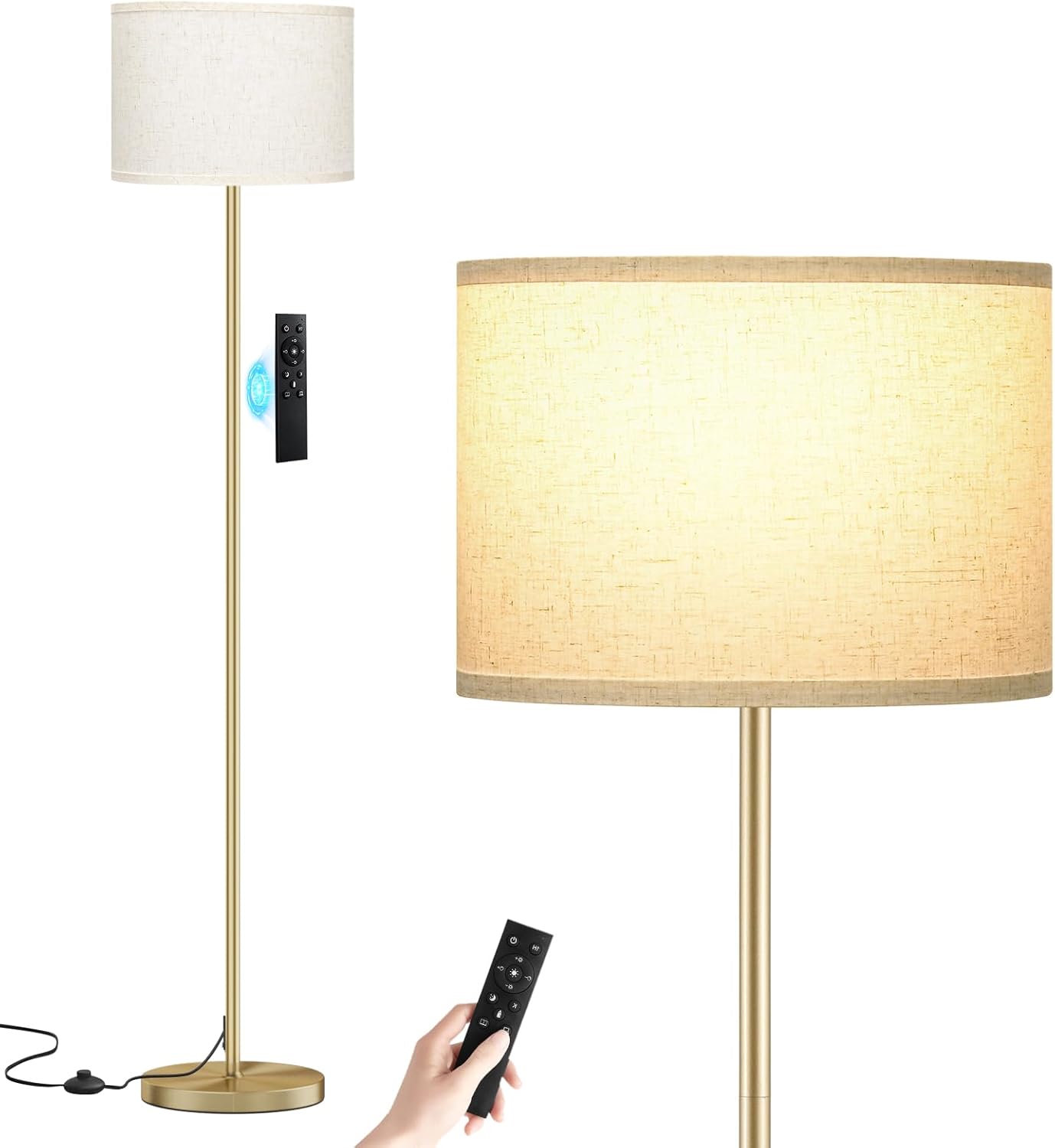 Modern Floor Lamp Simple Design with White Shade, Foot Pedal Switch, 60" Small Tall Lamps for Living Room Bedroom Office Dining Room Kitchen, Black Pole Lamp(Without Bulb)