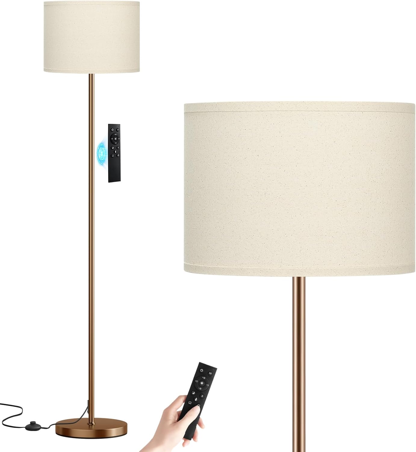 Modern Floor Lamp Simple Design with White Shade, Foot Pedal Switch, 60" Small Tall Lamps for Living Room Bedroom Office Dining Room Kitchen, Black Pole Lamp(Without Bulb)