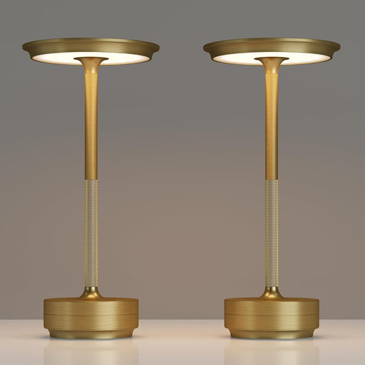 2 Pack Rechargeable Cordless Table Lamps, Portable 5000mAh Battery Table Light, 3 Color Stepless Dimming LED Table Light with Memory Function, for Outdoor/Dinner/Patio/Restaurant.(Gold)