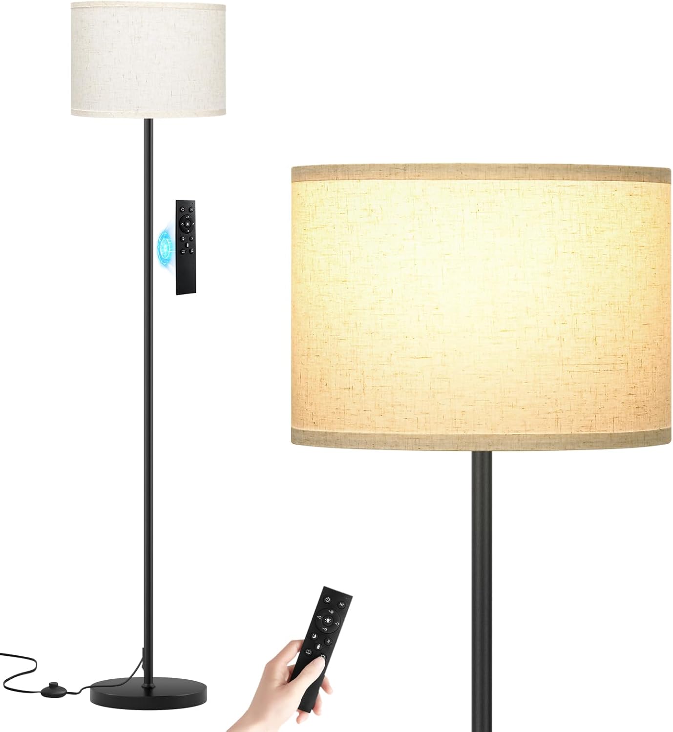 Modern Floor Lamp Simple Design with White Shade, Foot Pedal Switch, 60" Small Tall Lamps for Living Room Bedroom Office Dining Room Kitchen, Black Pole Lamp(Without Bulb)