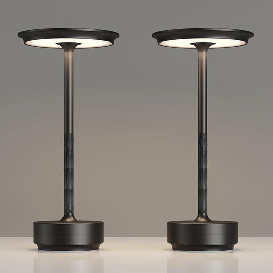 2 Pack Rechargeable Table Lamps Cordless, Portable 5000mAh Outdoor Table Light, 3 Color Stepless Dimming LED Table Lamp with Memory Function, for Home/Dinner/Patio/Restaurant.(Black)
