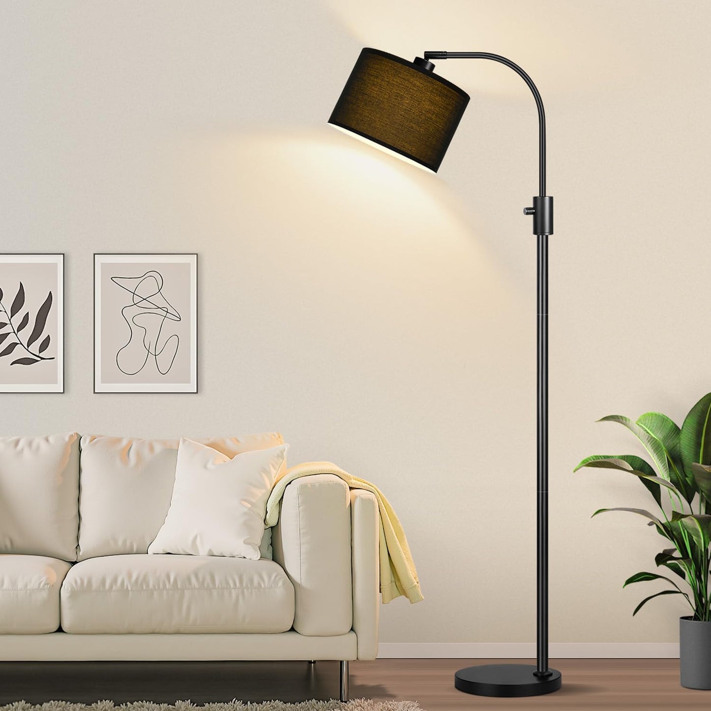 【Upgraded】 Dimmable Gold Floor Lamp, 1200 Lumens LED Bulb Included, Arc Floor Lamps for Living Room Modern Standing Lamp with Linen Shade, Tall Lamp for Living Room Bedroom Office Reading Room Nursery