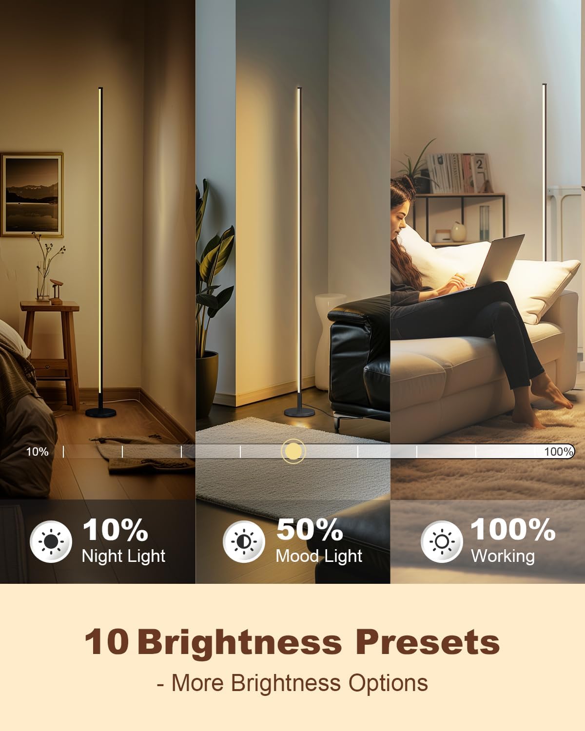 TACAHE Minimalist Corner Floor Lamp - 2700K-6500K Dimmable LED Night Light - Modern Standing Mood Lamp with Remote Control for Living Room, Bedroom - 57" 12W - Black - 1Pack