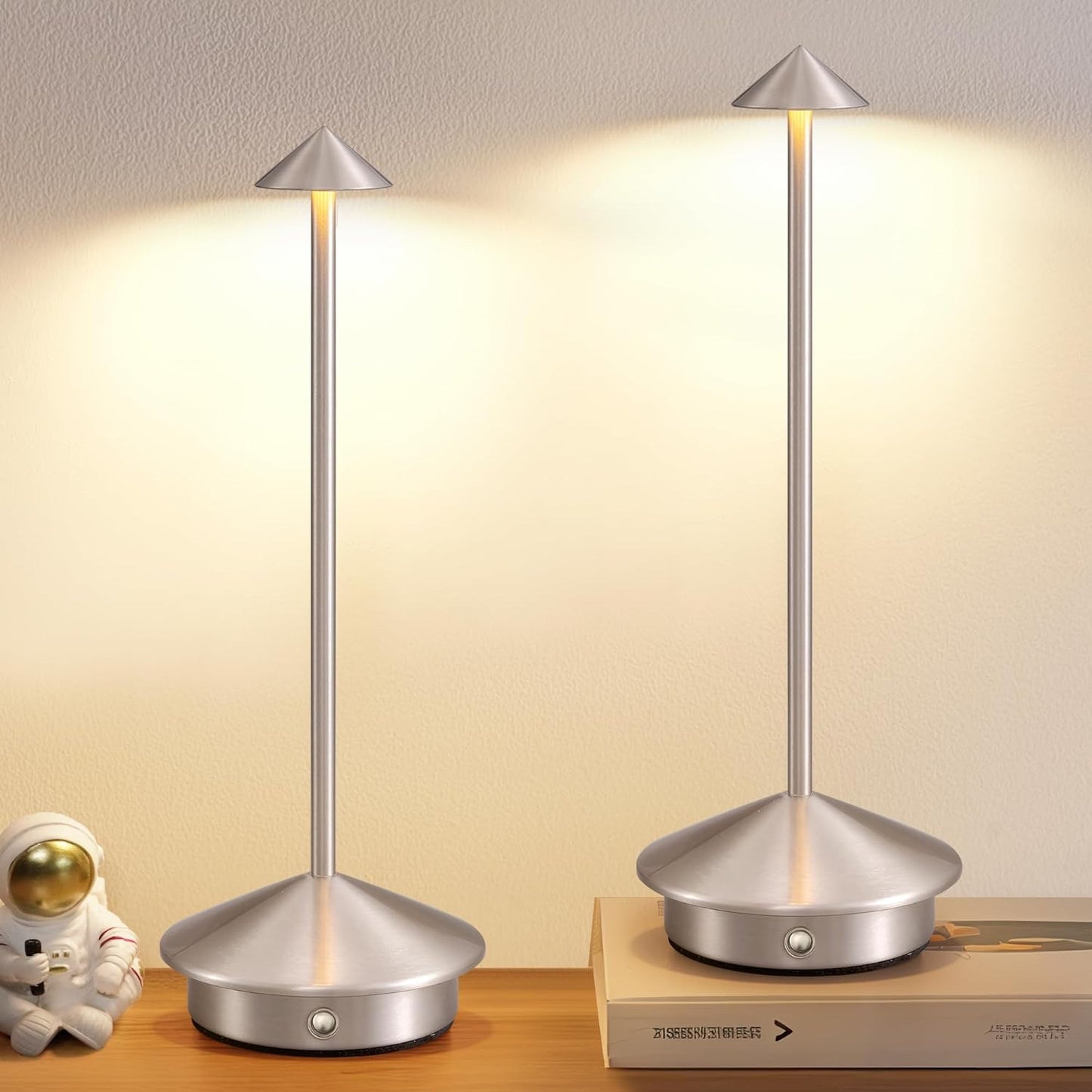 Modern Cordless Table Lamp Set of 2, Portable LED Desk Lamps, 5000mAh Rechargeable Battery Operated Lighting for Bedroom Dining Room Restaurant Coffee Shop Camping Night Light (Black)