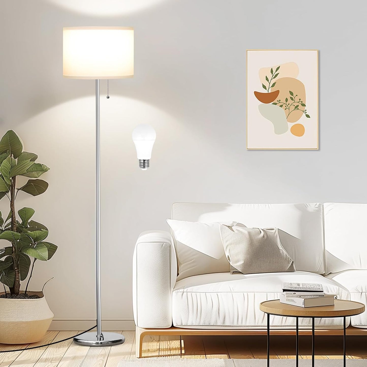 Modern Floor Lamp Simple Design with White Shade, Foot Pedal Switch, 60" Small Tall Lamps for Living Room Bedroom Office Dining Room Kitchen, Black Pole Lamp(Without Bulb)