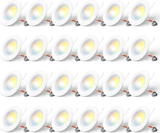 Amico 24 Pack 5/6 inch 5CCT LED Recessed Lighting, Dimmable, 12.5W=100W, 950LM, 2700K/3000K/4000K/5000K/6000K Selectable, Retrofit Can Lights with Baffle Trim, IC Rated - ETL & FCC, White
